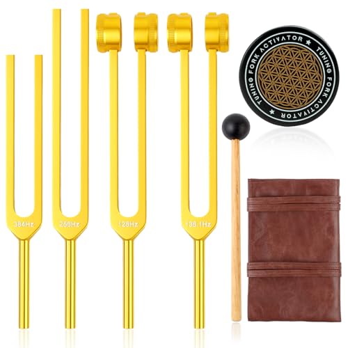 Tuning Forks for Healing Set (Gold) with Activator in Red Leather Pouch