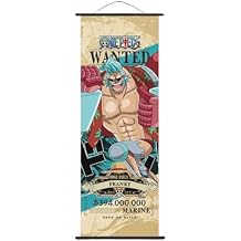 One Strawhat Crew Piece Anime Wall Scroll, Wanted Posters Collection, Decorative Art Print with Hanging Accessories, 27.5" L x 9.8" W Franky