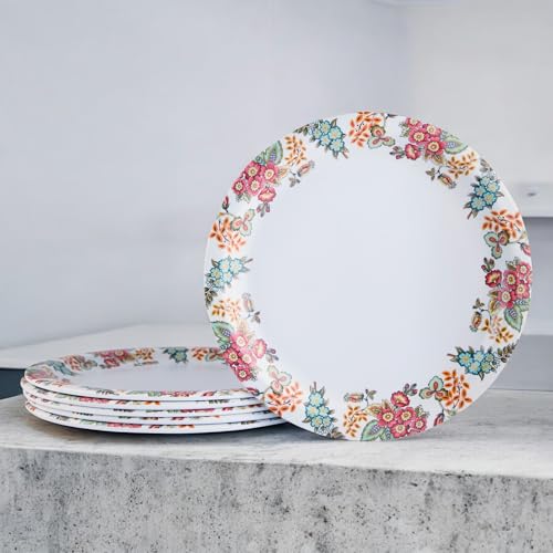 Image of Melamine Quarter Plates | Round Half Plate | Microwave Safe | Break Resistant | Plates for Snacks, Lunch, Dinner | Plates for home, Office, Restaurant | Set of 6 | 7 Inch's (Floral mat finish)