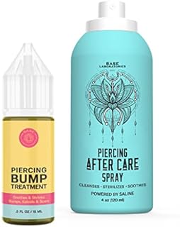 Base Labs Piercing Aftercare Kit | Piercing Bump Treatment Oil (.5 oz) Plus Piercing Aftercare Spray (4oz) | Accelerate Healing & Soothe | Keloid Bump Removal | Saline Solution for Piercings & Bumps