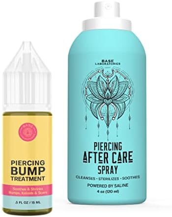 Base Labs Piercing Aftercare Kit | Piercing Bump Solution Oil (.5 oz) plus Piercing Aftercare Spray (4oz) | Accelerate Healing & Soothe | Keloid Bump Removal | Saline Solution for Piercings & Bumps