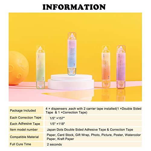 Bitosee White Out Correction Tape And Double Sided Tape Roller, Cute Quick Dry Japan White Out, With Permanent Adhesive Tape Runner, For School Office Instant Correction & Scrapbook Supplies(Sh-C) #TOP5