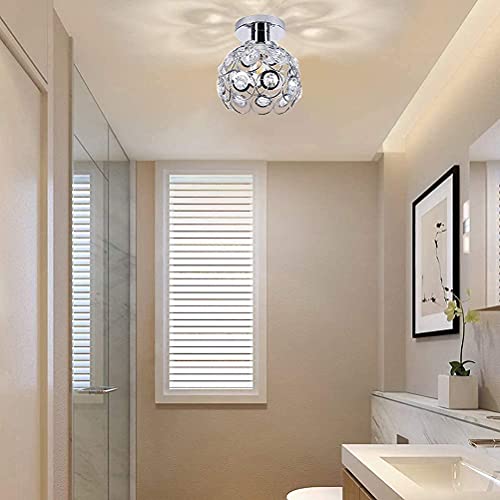 Tislyco Mini Chandelier Crystal Ceiling Hallway Light, Modern Semi Flush Mount Ceiling Light Fixture, Silver Close To Ceiling Light For Foyer Hallway Entryway Bedroom Kitchen #TOP3