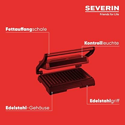 SEVERIN Kontaktgrill für Sandwiches, Steak und als Panini Grill, antihaftbeschichteter Sandwich Maker für fettfreies Grillen, 800 W, metallic grau/schwarz, KG 2394 – Bild 5