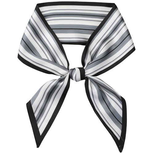 Women Stripes Contrast Color Skinny Long Scarves, Satin Silky Ribbon Hair Band Neckerchief Neck Scarf