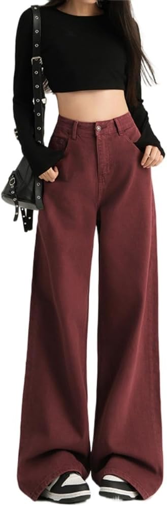 Draped Jeans for Women in Spring and Autumn Waist Loose Person Extended Straight Pants