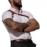 FOBISABI Men's Leather Harness - Durable and Breathable Adjustable Harness for Various Occasions-Sexy Punk Chest Belt (Brown wide sloping shoulder)