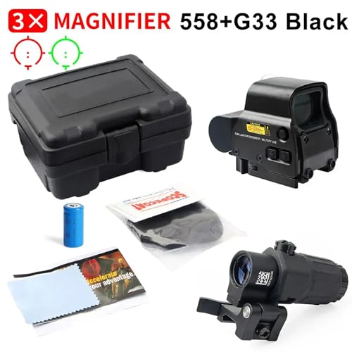 558 G33 Holographic Reflex Sight Scope with G33 3X Magnifier Combo Built-in Flip QD Mount, Red & Green Dot