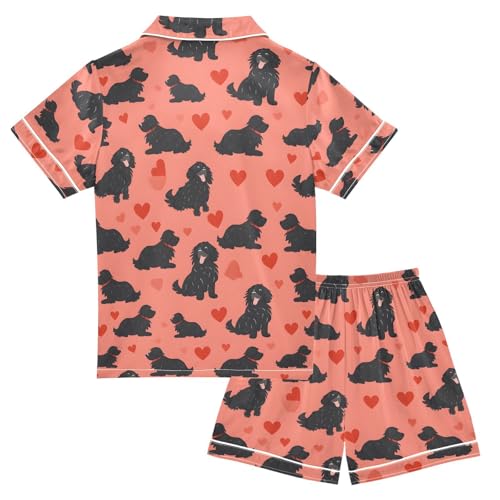ALAZA Black Dog Puppy Heart Satin Pajamas Set Short Sleeve Button Down Sleepwear Summer Pjs 2 Piece2