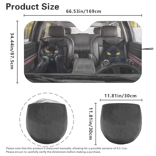 Image of Funny Black Cat Car Front Windshield Sun Shade Sun Shade for UV Protection Foldable Front Window Cover Sun Visor Protector Accessories for Cars Truck SUV