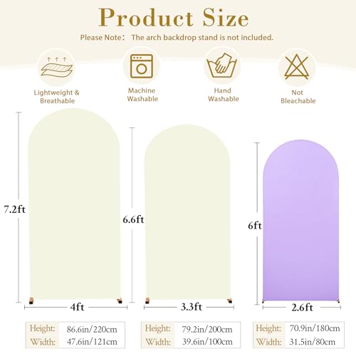 Beige and Purple Arch Cover 3 Set-7.2FT, 6.6FT, 6FT Arch Backdrop Cover Spandex Fitted 2- Color Fabric Arch Stand Covers for Baby Shower Birthday Party Wedding Bridal Shower Photo Background by Suppromo - Used condition - Image 6