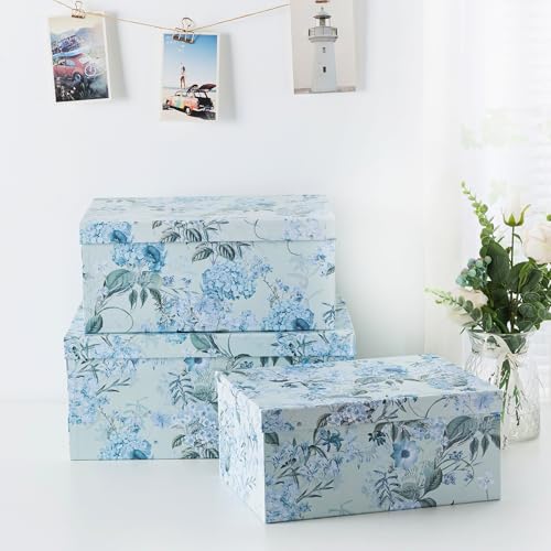 Soul & Lane Decorative Cardboard Storage Boxes with Lids for Home Decor and Organization, Set of 3 Large Keepsake Boxes for Memories & Gifts, Nesting Floral Photo Storage Containers, Springtime Joy