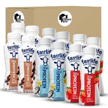 High Protein Shake Fairlife Drink Nutrition Plan Variety Trial Sampler Pack, 11.5 Ounces, 30G Of Protein, (12 Pack) 4 Of Each Flavor - Chocolate, Vanilla, And Strawberry, In The Award Box Packaging #TOP7