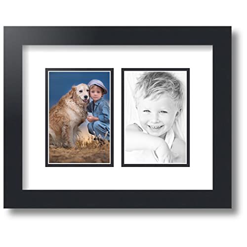 ArtToFrames Collage Photo Frame Double Mat with 2-4x6 inch Openings with Black Frame and Crisp Top Mat