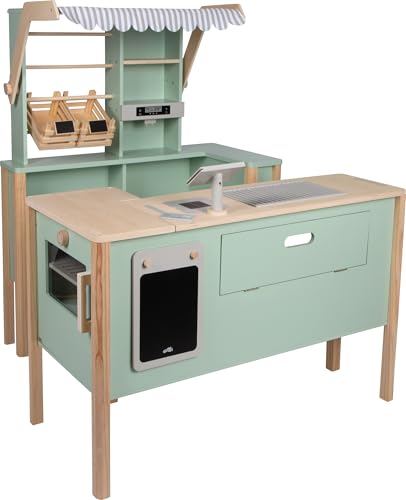 Cuisine de jeu et étal de marché vert en bois Fresh pour enfants de 3 ans et plus