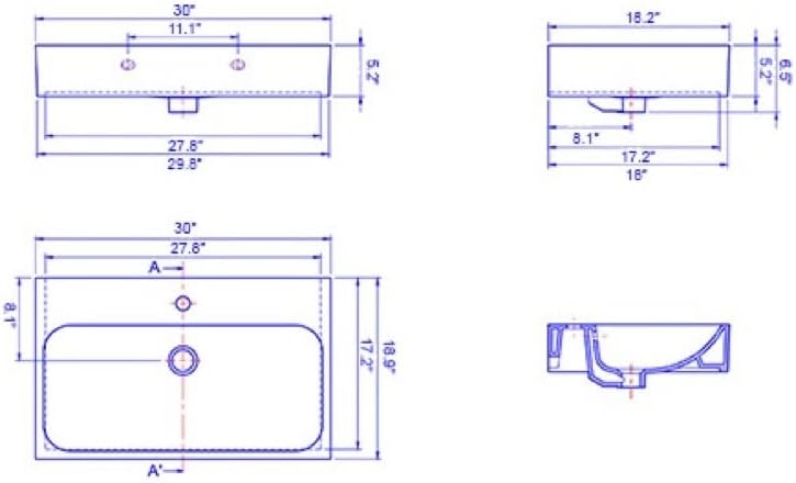 CeraStyle Pinto Rectangular Ceramic Wall Mounted/Vessel One Hole Bathroom Sink, White (080000-U)