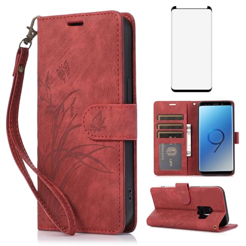 Coque Samsung S9 Plus Protection Écran Verre Trempé Étui Housse Portefeuille S9+ Asuwish