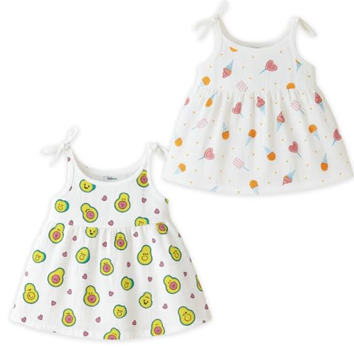 Image of Kidbea Organic Cotton Baby Girl Dresses | Muslin Frock for Girls | Soft Breathable Cute Printed Summer Wear Clothes with Tie-Up Shoulders
