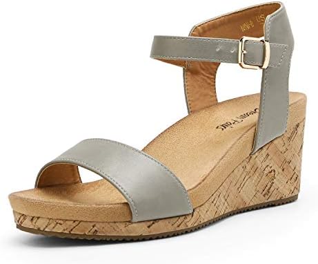 DREAM PAIRS Womens Open Toe Buckle Ankle Strap Platform Wedge Sandal, Grey/Pu-6 (Nini-8)