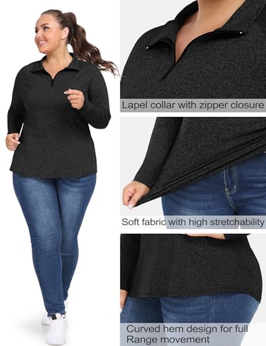 FOREYOND Plus Size Workout Tops for Women Long Sleeve Quarter Zip Pullover Althetic Golf Polo Shirts Yoga Gym Clothes3
