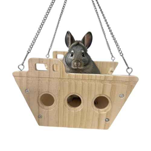 Hamaca para hámster y chinchillas con ganchos y soporte de madera 2