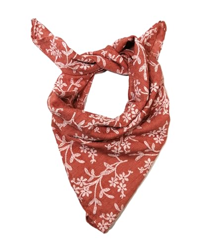 Shanlin Unisex Cotton Square Bandanas Scarves 24x24 (Floral RustRed)
