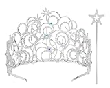 Alaxciax Wicked Krone, Tiara Silber Bubble Crystal Prinzessin Crown Diadem Silber mit Zauberstab für Frauen für Karneval Halloween Geburtstag Braut Party