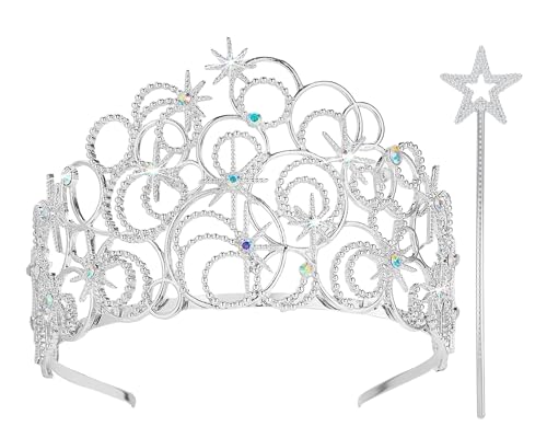 Alaxciax Bubble Crystal Crown Tiaras Princess Crown Queen Tiara with Wand for Women for World Book Day Birthday Bridal Wedding Prom Party
