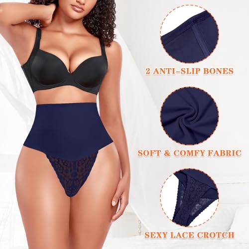 Image of Werena Tummy Control Thong Shapewear for Women High Waist Body Shaper Panties Girdle Lace Shaping Underwear