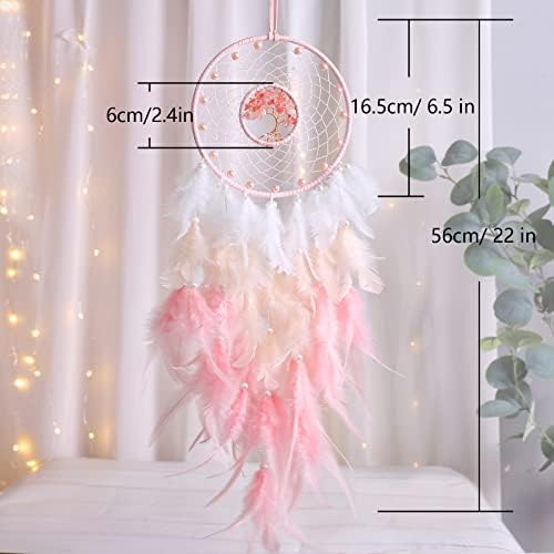 Nice Dream LED Dream Catcher, Handmade Pink Dream Catchers for Bedroom, Nursery Decor for Girls Boys, Tree of Life Wall Hanging Ornaments Craft