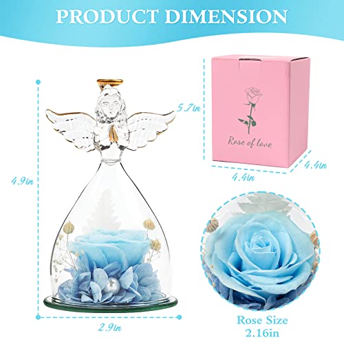 Preserved Rose Gifts For Mom Grandma, Angel Preserved Flower For Women On Birthday Anniversary Valentine's Day Mother’s Day Christmas Thanksgiving (Blue) #TOP1