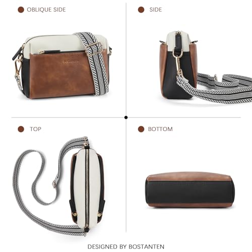 Image of BOSTANTEN Small Crossbody Purse for Women Triple Zip Cell Phone Leather Handbag with Colored Shoulder Strap