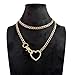 SIROLISA Slip Chain Rainbow Chunky Necklace for Women, Heart Cuban Long Layered Jewelry, Adjustable Thick Collar Necklace Loop Choker(Gold Chain&Gold Heart)