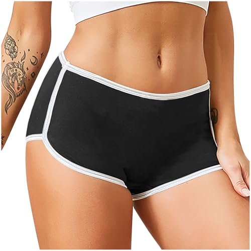 Women's Fashion Color Block Boyshort Panties Athletic Workout Underwear Stretchy Moisture Wicking Boxer Briefs Black