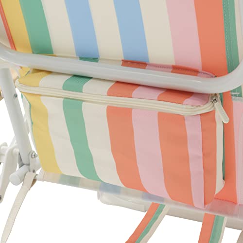 Sunnylife Deluxe Reclining Backpack Beach Chair For Adults With Drink Holders And Adjustable Pillow Multicolour Stripe Print #TOP6