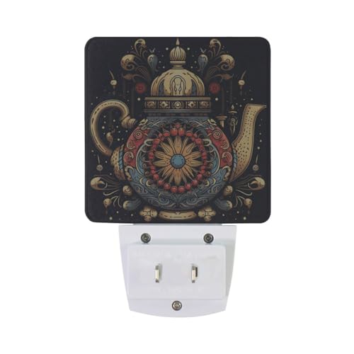Image of Tea Pot Night Lights 2 Pack Plug-in Wall Led Nightlight Auto Dusk-to-Dawn Sensor Lamps for Bedroom Kitchen Bathroom
