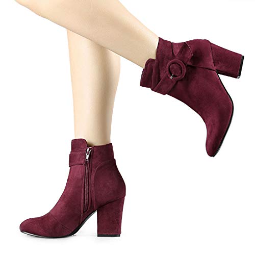Allegra K Allegra K Women's Round Toe Block Heel Burgundy Ankle Booties 8 M US