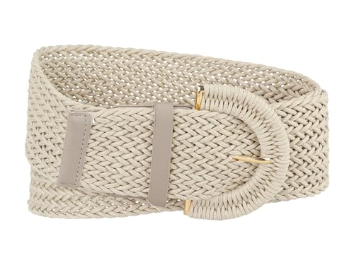 Allegra K Womens Plus Size Extra-Wide Woven Waist Belts Braided Belts for Dress Chunky Buckle, Beige, 60-90cm/23.62-35.43"