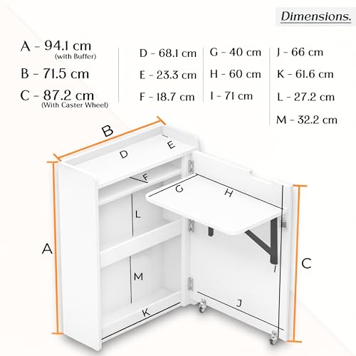 Image of Klaxon Foldable Study Table with Drawer & Storage Shelf | Compact Desk for Home & Students | Folding Design with Lockable Wheels. (Black, DIY Installation) (White, Heli)