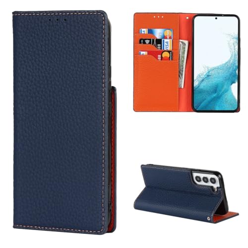 Protection Samsung S22 étui cuir clapet magnétique portefeuille bleu