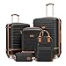 COOLIFE Suitcase Set, 5 Piece Luggage Sets with Travel Backpack and Toiletry Bag for Family Travel, TSA Lock 360° Spinner Wheels (Black/Brown, 5 Piece Set)