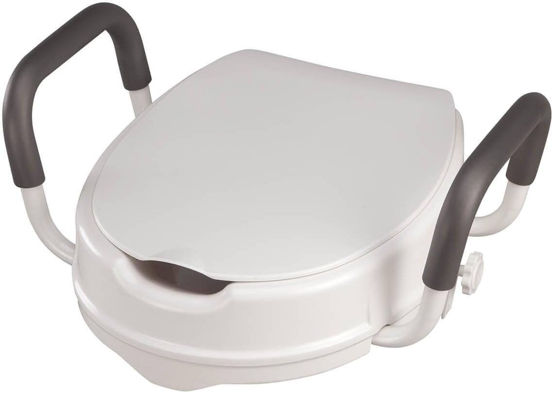 EasyComforts Raised 4' Toilet Seat with Padded Arms and Lid, Bathroom Toilet Riser