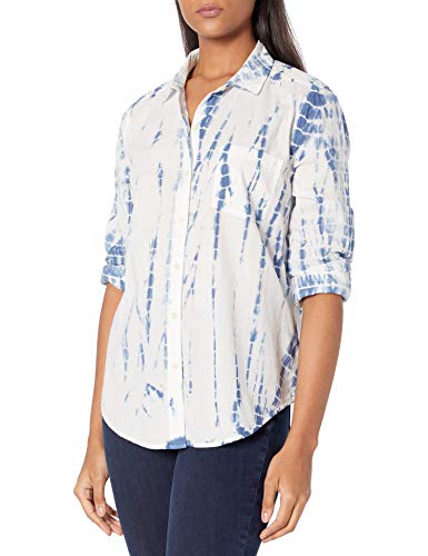 Lucky Brand Women's Long Sleeve Classic One Pocket Button Front Shirt, Blue Multi, XL