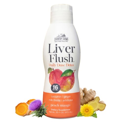Country Farms Liver Flush Daily Dose Detox Liquid Supplement – Peach Mango Flavor – Liver & Digestive Support with Milk Thistle, Artichoke, Ginger, Turmeric & Organic Inulin Fiber, 16 Fl Oz