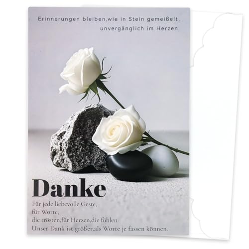 10 Danksagungskarten Trauer mit Text und Umschlag Danksagung Trauerkarten Mit Umschlag Beileidskarten Mit Umschlag Trauerkarten Danksagung Dankeskarte Kondolenzkarten Weiße Zarte Blumen und Steine