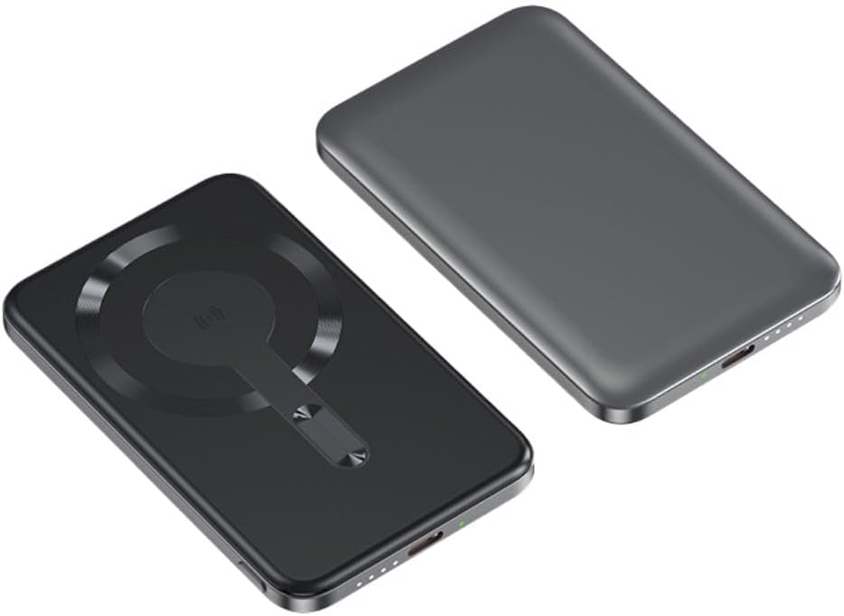 IQ TOUCH 15W Magnetic Wireless Power Bank – 5000mAh, 20W PD Fast Charging, Ultra-Slim Design, USB-C Input/Output, MagSafe Compatible Portable Charger, Black