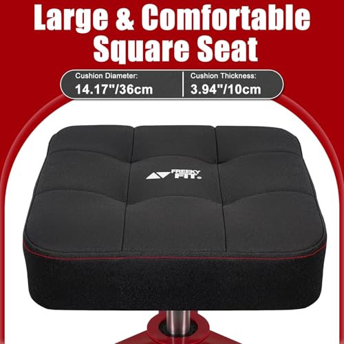 Image of Adjustable Shop Stool,Garage Mechanic Stool Chair,Work Seat for Workshop, Adjustable Height, 360 Swivel Padded Square Seat,Tool Storage, 350 LBS Capacity, Heavy Duty, Red