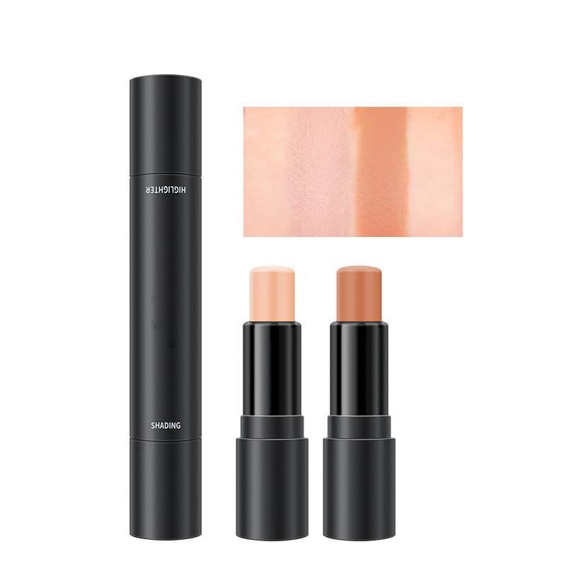 Dual-Ended Finishing Highlighter Stick Concealer Highlighter Finish Dual Colour Dual Face Contouring Makeup Concealer Stick (02, Talla única)