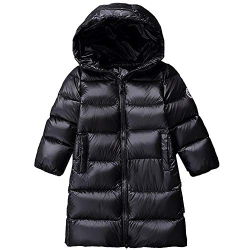 amropi Niñas Plumas Chaqueta con Capucha Invierno Abrigo Caliente Ligero Largo Abrigos Ropa para Chicas Negro,11-12 años