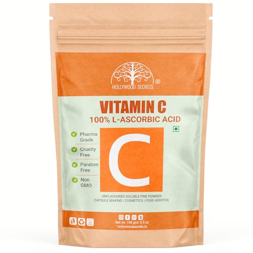 Image of Hollywood Secrets 100% Pure Organic Vitamin C Powder L Ascorbic Acid DIY Serum Making Face Care 100 gm